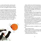 Zwei Textspalten. Links ein Dachs im Wasser mit einer orangen Schnecke. Verspielte Illustration. Rechts die Seitenzahl 7.