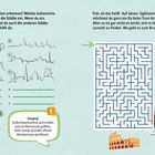 Texte über Stadtsilhouetten erkennen, Eis-Labyrinth, Shopping, und Kaffeegewohnheiten; Illustrationen von Silhouetten, Labyrinth.