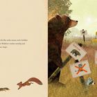 Texte: "Der große Bär stellte immer mehr Schilder auf. Die Waldtiere wurden unruhig und bekamen Angst." Schilder: "NUR FÜR BÄREN" und "KEINE EINTRITT FÜR HÖRNCHEN". Ein Bär, Eichhörnchen und Waschbär.