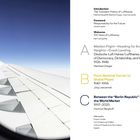 Links eine Flugzeugtragfläche im blauen Himmel, rechts ein Inhaltsverzeichnis über Lufthansa-Geschichte.