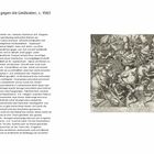 "Kampf der Spardosen gegen die Geldkisten, c. 1563" über Kupferstich. Illustration zeigt eine chaotische Schlacht mit anthropomorphen Geldgefäßen.
