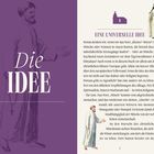 Die Wörter "Die IDEE" stehen auf lila Hintergrund. Text neben einer Kirche und Nonne: "1 EINE UNIVERSELLE IDEE".