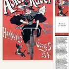„Adler-Räder“, „Hannover“, „Feinste Marke“, „Georg-Str 34“; Frau auf Fahrrad, tanzender Hund; Rote Illustration; Kalendertext.