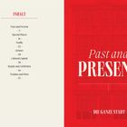 Linke Seite: Inhaltsverzeichnis mit Themen wie "Past and Present" (S. 3). Rechte Seite: Rotes Feld mit "Past and Present".