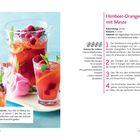 Himbeer-Orangen-Eistee mit Minze, Zutaten und Zubereitung, fruchtige Bilder von Getränken mit Minzblättern und Himbeeren.