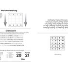 "Wortverwandlung: LATZ zu HERD. Endloswort: Silben trennen für 17 Fleischprodukte. Datum: Samstag 20, Sonntag 21 März."