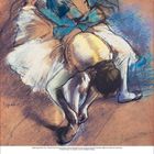 Kalenderseite: Februar 2007. Illustration einer Ballerina, die sich auf dem Boden die Schuhe bindet.