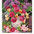 Ein Kalenderblatt mit roten Rosen, gelben Tulpen und Flieder. Darunter ein Kalender für Februar 2027.