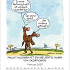 Zwei Pferde, eins reitet das andere. Sprechblasen: "So eine Partnerschaft... Der eine lenkt... der andere erträgt's!" Februar 2027.