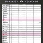 FEBRUAR, 2-2027, Sonntage rot markiert, Valentinstag am 14. Februar. Kalenderdesign mit dekorativen Mustern.