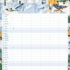 "Februar 2027" steht oben. Darunter Wintersport-Illustrationen mit Skifahrern, Bergen, einer Hütte und Bäumen.