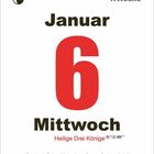 1. Woche, Januar 6, Mittwoch – Heilige Drei Könige* (Feiertag in bestimmten Regionen). Oben links ein rundes Logo.