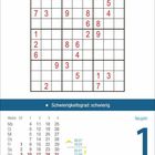 Schwierigkeitsgrad: schwierig. Kalender zeigt Freitag, 1. Januar. Sudoku-Rätsel mit teilweise gefüllten Feldern in Rot.