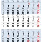 Kalender für 2027, zeigt Januar bis März in Deutsch, Englisch, Französisch, Italienisch; Wochen und Wochentage einbezogen.