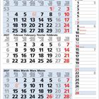 Kalender für 2027, Januar bis März. Mehrsprachige Monate und Wochentage. Feiertage: Valentinstag am 14. Februar.