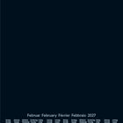 Kalender für Februar 2027 mit Wochentagen in vier Sprachen. Feiertage: 8. Rosenmontag, 9. Faschingsdienstag, 10. Aschermittwoch, 14. Valentinstag.