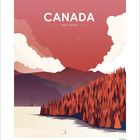 "CANADA, British Columbia". Eine Illustration mit Bergen, Wolken und rotem Herbstwald. Unten ein kleines Kalendarium.