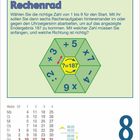 Rechnenrad: Startzahl wählen, Rechenaufgaben im oder gegen Uhrzeigersinn lösen, um Ergebnis 187 zu erreichen.