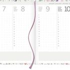 Kalenderseiten, Nummern 7 bis 10, Januar 2027. Blumengrenze, rosa Lesezeichen in der Mitte.