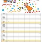 "Konfetti zum Ausschneiden" steht oben. Darunter Kinder mit Scheren und Konfetti. Unten ein Kalender für Februar 2027.