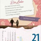 Texte: "Die Liebe hemmet nichts..." von Matthias Claudius. Kalenderblatt mit Datum: Donnerstag, 21. Januar.
