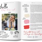 "Hello, das bin ich ANNA" steht oben. Daneben ein Foto von Anna mit Kuchen und Kaffee. Unten „In Kopenhagen liebe ich...“