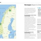 Karte von Norwegen mit Regionen: Nord-Norwegen (71), Mittel-Norwegen (64), Süd-Norwegen (51). Text beschreibt touristische Highlights.