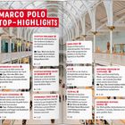 "MARCO POLO TOP-HIGHLIGHTS" zeigt Sehenswürdigkeiten in Edinburgh, mit Tipps und Seitenzahlen in einem lichtdurchfluteten Gebäude.