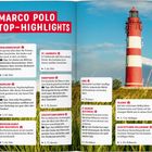 Marco Polo Top-Highlights: Liste von Sehenswürdigkeiten, Tipps und Seitenzahlen. Rechts ein rot-weiß gestreifter Leuchtturm.