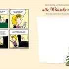 "Stell dir vor, an Weihnachten würden alle Wünsche erfüllt. Wie sähe dann dein Wunschzettel aus?" Ein Comic mit einem Weihnachtsbaum.