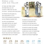 Mona Lisa und die Maler: Gedicht über Künstler, Mona Lisa vor Gemälde, März-Kalender mit Zeichnung von Künstlern und Gemälde.