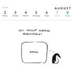 Text: "Du musst groß denken!" Ein kleiner Pinguin steht vor einem großen, leeren Rechteck, in dem "GROSS." steht.