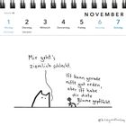 Kalenderwoche 44, November, Montag bis Sonntag. Illustration: Katzensilhouette spricht mit kleiner Figur mit Blume.