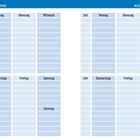 Wochenplan für regelmäßige Termine. Spalten für Tage von Montag bis Sonntag, Zeilen für Zeitangaben. rechteckige Tabelle.