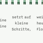 "Meine Morgenroutine setzt auf kleine Schritte, weil ich heute mit dem Flow gehe." Oben grüne Spiralbindung.