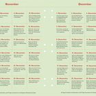 November und Dezember Kalender. Enthält tägliche Aufgaben wie "Erstelle eine Playlist", "Bastle Weihnachtsschmuck".