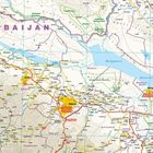 "Azerbaijan" in großen Buchstaben, darunter detaillierte Landkarte mit Städten Gəncə, Şəmkir, Mingəçevir und umliegenden Gebieten.