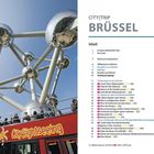 Text: "CITY|TRIP BRÜSSEL", "Inhalt", "Brüssel entdecken". Links das Atomium, ein roter Sightseeing-Bus unten.