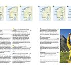 Texte: "Inhalt", "Route 1: Von Norddeutschland nach Stavanger", "Route 2: Von Stavanger über Bergen nach Lom", "Route 3: Die Abenteuerstraße", "Route 4", "Route 5", "Route 6".

Illustration: Mann in gelber Jacke mit großem Fisch.