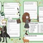 Texte: Mein Foto, So bin ich, Das finde ich magisch gut, Ich heiße, Ich mag lieber, Das wünsche ich dir. 

Illustration: Zwei Figuren, Zauberutensilien, grüner Hintergrund.