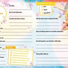 Textfelder für persönliche Daten und Eigenschaften. Illustrative farbenfrohe Gestaltung mit einer fliegenden Fee.