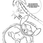 "Zeit zum Entspannen! Male das Bild aus und verleihe Stitchs Schwimmring ein schönes Muster!" Illustration mit Palmen.