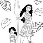 "Simea hat sich versteckt. Geh mit deinen Farben auf die Suche!" Zwei Mädchen in traditioneller Kleidung, umgeben von Blättern.