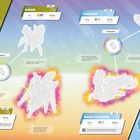 Sticker 20 BIBOR: 1 m, 29,5 kg. Sticker 72 MEGA-TAUBOSS: 2,2 m, 50,5 kg. Illustrationen von zwei Pokémon.