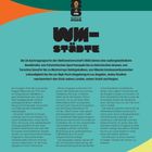 Oben steht „FIFA World Cup 2026“. Text: WM-Städte, über 16 Austragungsorte mit architektonischer Vielfalt und Geschichte.