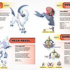 "ABSOL #0359: Desaster-Pokémon, Typ: Unlicht. HYDRAGIL #0617: Entschalungs-Pokémon, Typ: Käfer. DURGENDARD #0681: Königsklingen-Pokémon, Typ: Stahl/Geist."

Illustration von vier Kreaturen mit detaillierten Beschreibungen ihrer Typen und Fähigkeiten.