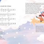 Titel: Leise rieselt der Schnee. Noten und Liedtext. Text beschreibt Kinder auf einer Sternschnuppe in einer Wolkenlandschaft.