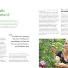 **Warum ein Naschgarten?**

"Ich habe mich bewusst für einen Naschgarten entschieden, weil mir der Genuss und das Lebensgefühl wichtig sind." 

Links Text über Gartenvielfalt und Erleben der Natur. Rechts eine Frau mit Pflanzen.