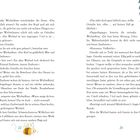 “22” und “23”. Eine Unterhaltung über einen Wichtel. Illustration einer Biene und Blätter am Rand.