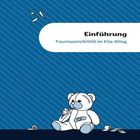 Einführung: Traumasensibilität im Kita-Alltag. Illustration eines Pflaster-Teddys auf blauem, diagonal gestreiftem Hintergrund.